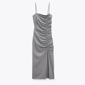 ZARA Grey Ruched Side Slit Dress